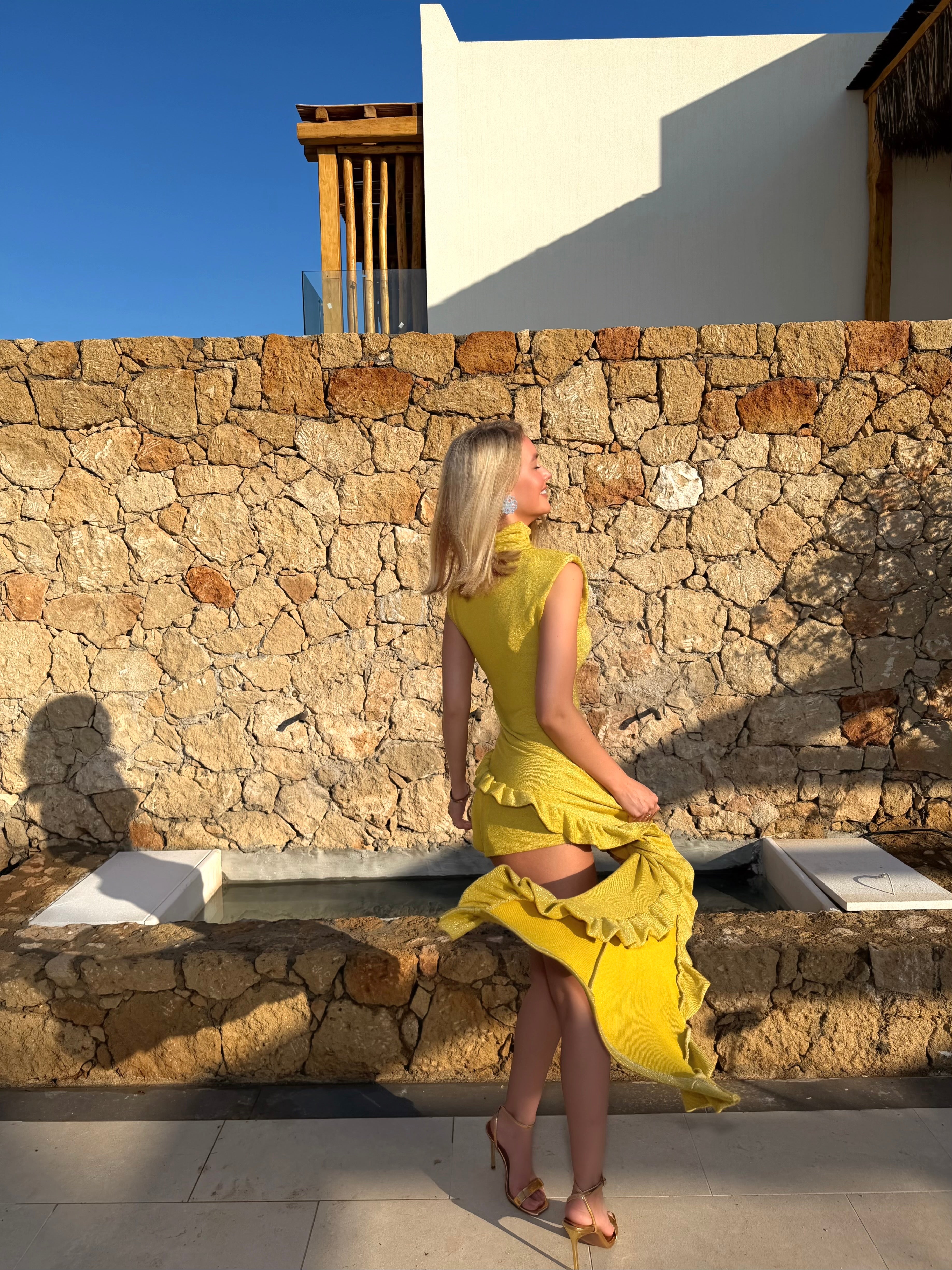 The Yellow Shimmer Drape Ruffle Set